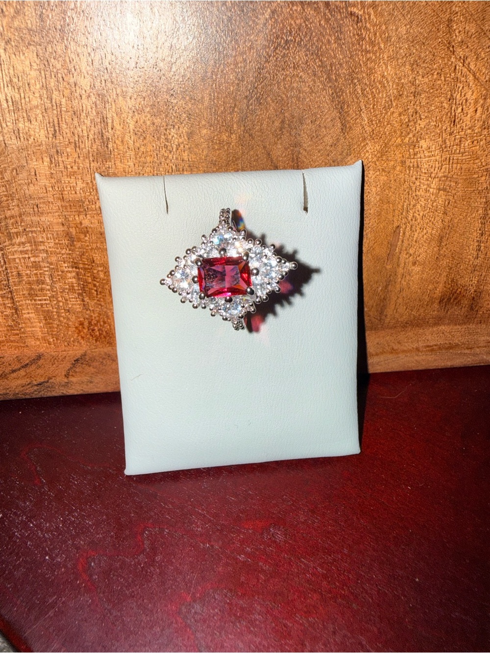 Elegant Red Ruby and Cubic Zirconia Statement Ring